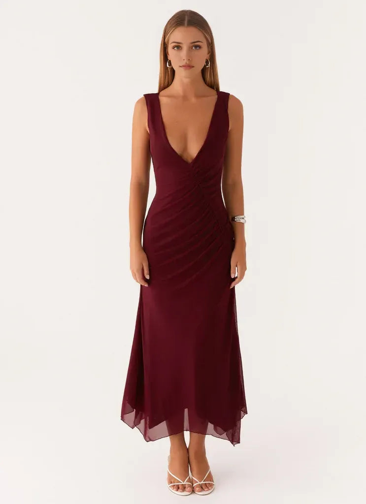 Dreamy Sheath V Neck Sleeveless Ruched Side Midi Length Plus Size Evening Dress