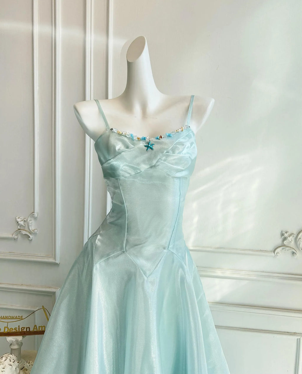 Prom Dress Beaded Bodice A Line Light Blue Floor Length Spaghetti Strap For Women Elegance