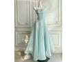 Prom Dress Beaded Bodice A Line Light Blue Floor Length Spaghetti Strap For Women Elegance