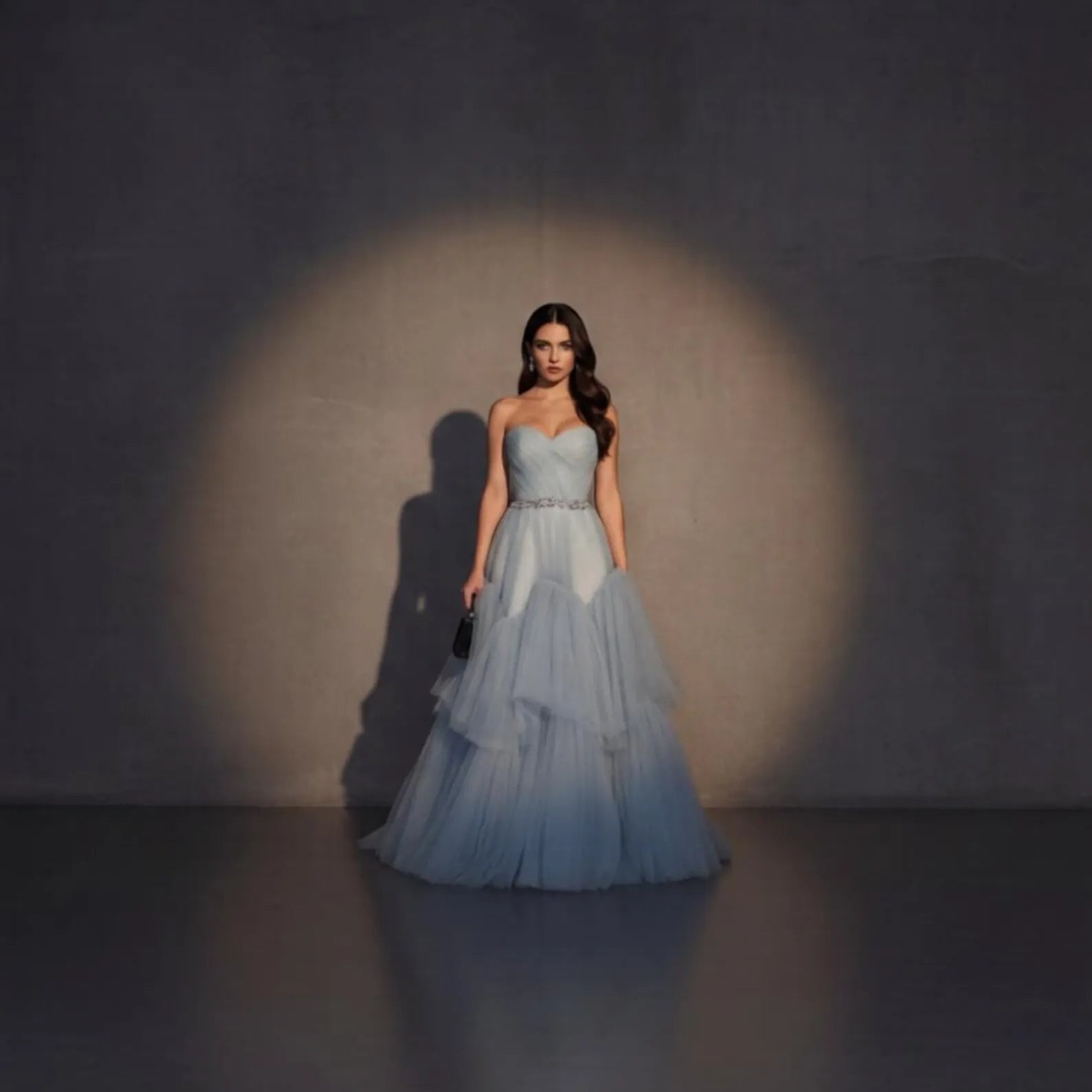 Blue Dreamy A-Line Strapless Sweetheart Tiered Dusty Long Prom Dress With Beaded