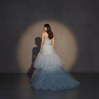 Blue Dreamy A-Line Strapless Sweetheart Tiered Dusty Long Prom Dress With Beaded