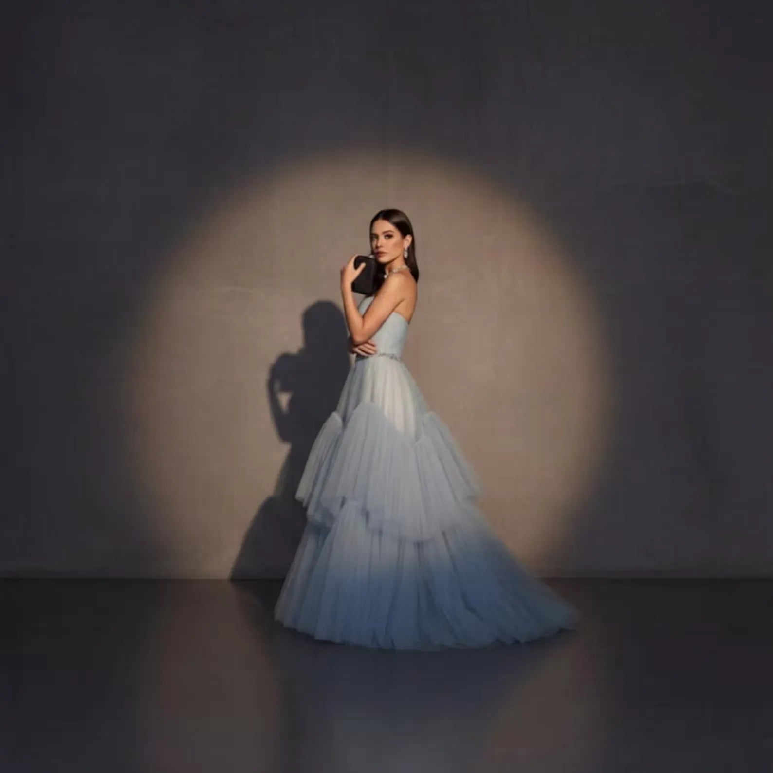 Blue Dreamy A-Line Strapless Sweetheart Tiered Dusty Long Prom Dress With Beaded