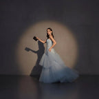 Blue Dreamy A-Line Strapless Sweetheart Tiered Dusty Long Prom Dress With Beaded