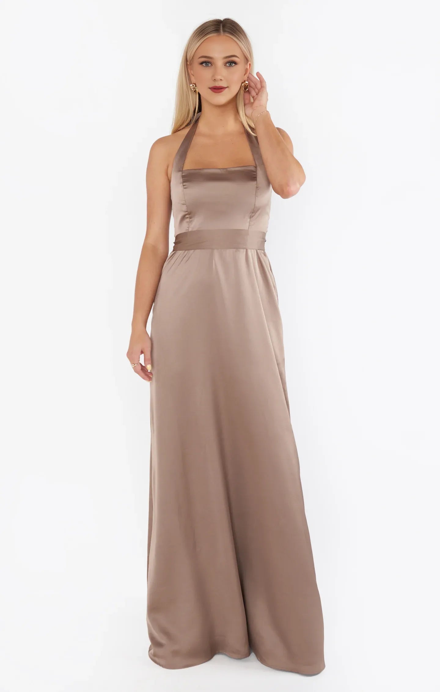 Dress Vintage Halter Neck Sleeveless Maxi Dress A-Line Solid Color Backless Prom Dress