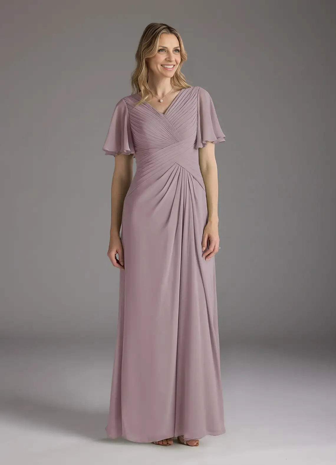 Dress A-Line V-Neck Ruched Mother of the Groom Dresses Elegant Ruffle Flutter Sleeves V Back Evening Dress