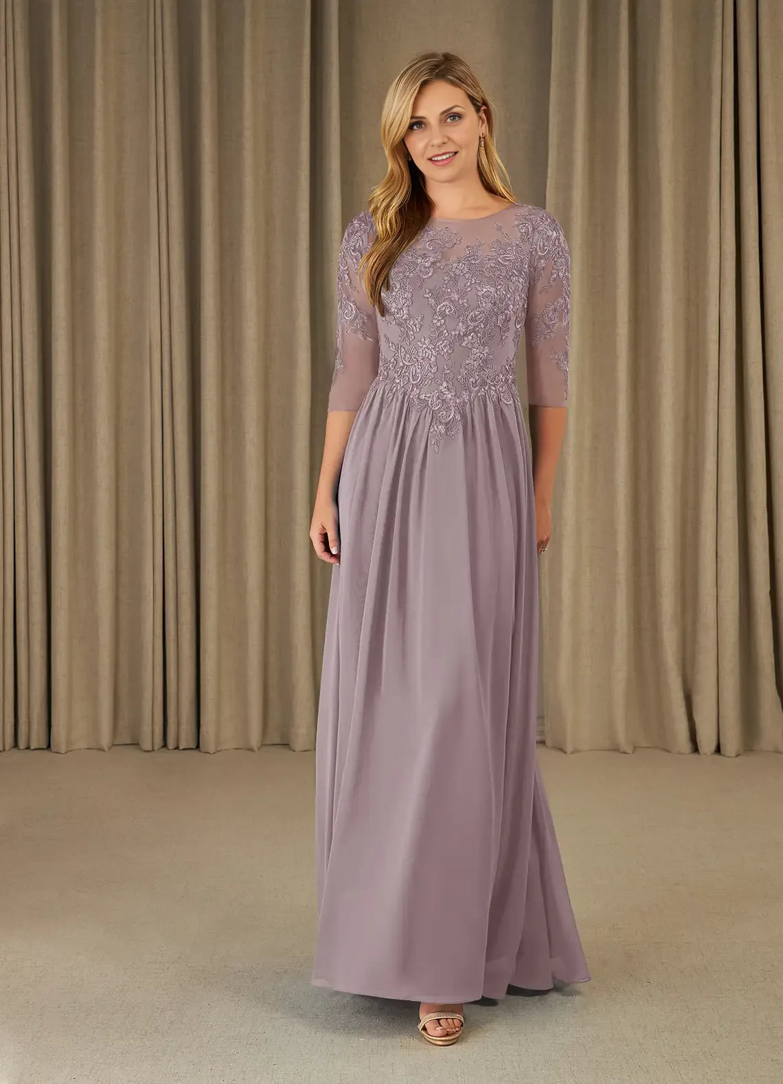Plum Dress Scoop A-Line Mother Of The Bride Evening Dress Fashion Three-Quarter Sleeve Back Zip Plus Size Mother Of The Groom Dresses