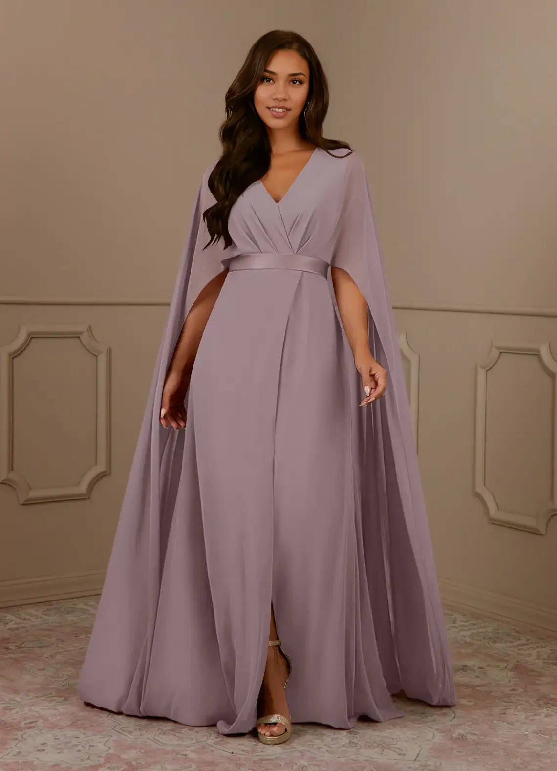 Navy Dress Dark V-Neck Pleated A-Line Mother Of The Bride Evening Dress Minimalist Cape Sleeve Back Zip Plus Size Mother Of The Bride Dress