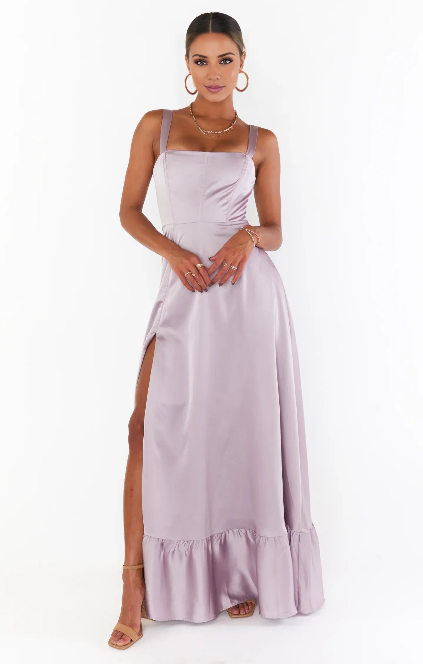 Dress Regular Straps Square Neck Sleeveless Maxi Dress Column Simple Crisscross Back Prom Dress With Slit