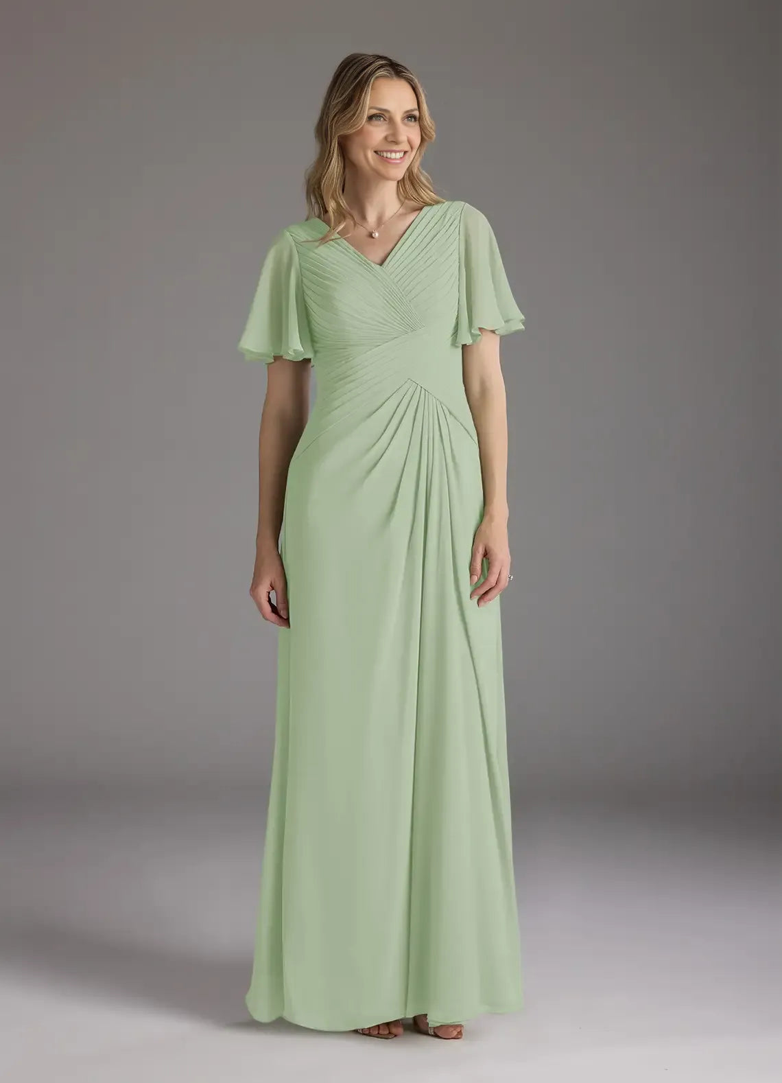Dress A-Line V-Neck Ruched Mother of the Groom Dresses Elegant Ruffle Flutter Sleeves V Back Evening Dress