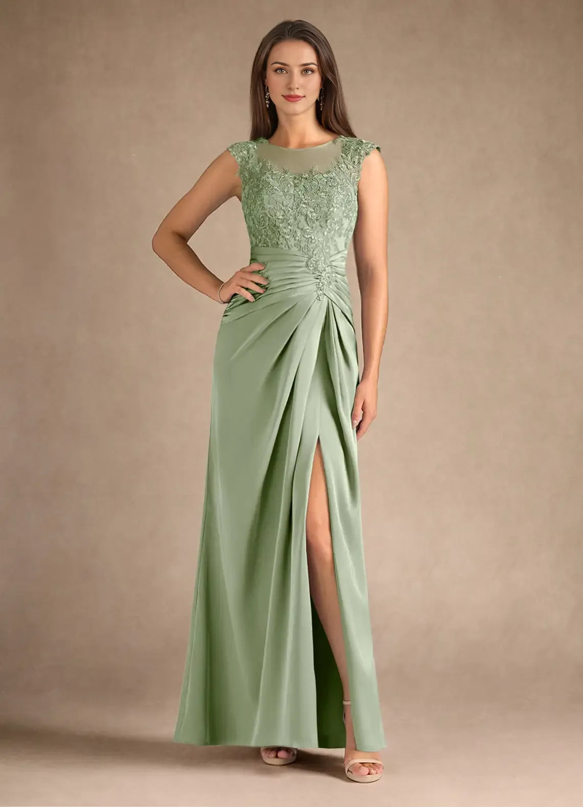 Blue Dress Steel Sheath Pleated Mother of the Groom Dresses Elegant Scoop Neck Sleeveless Leg Slit Evening Dress