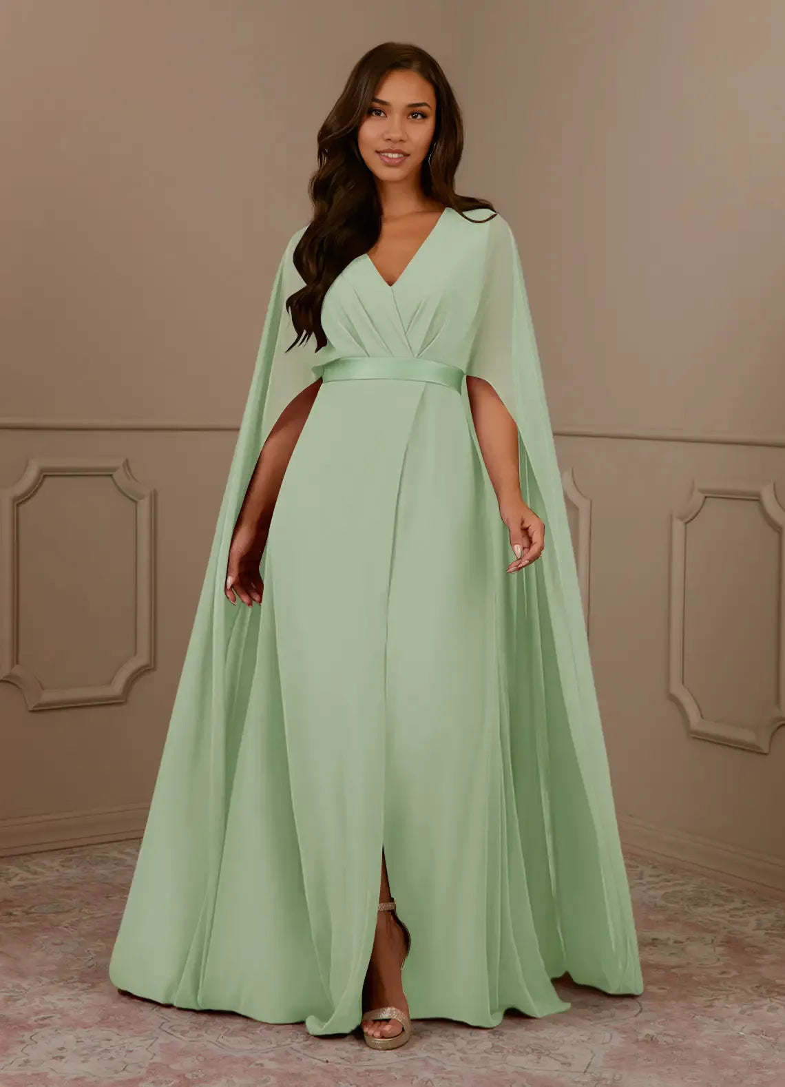 Navy Dress Dark V-Neck Pleated A-Line Mother Of The Bride Evening Dress Minimalist Cape Sleeve Back Zip Plus Size Mother Of The Bride Dress