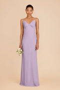 Dusty Lavender Chiffon Crisscross Back Bridesmaid Dress Spaghetti Strap V-Neck Maxi Wedding Guest Gown