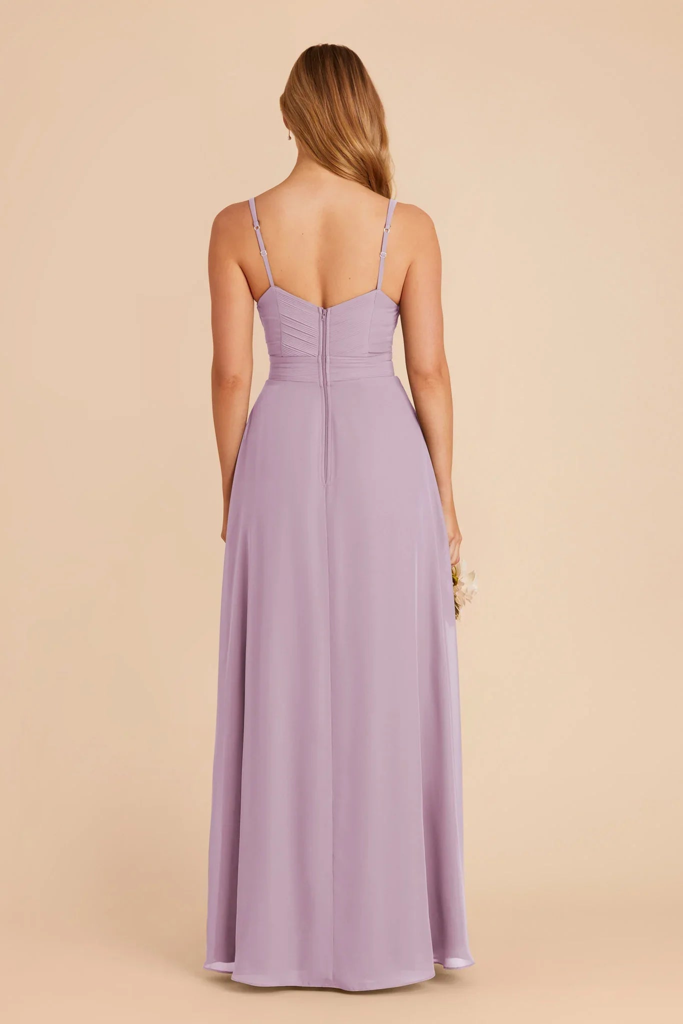 Dusty Lavender Chiffon Pleated Bridesmaid Dress Adjustable Spaghetti Strap High Slit A-Line Maxi Wedding Gown