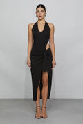Edgy Bodycon Halter Neck Sleeveless Open Back Midi Length For Ladies Prom Dress