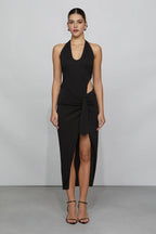 Edgy Bodycon Halter Neck Sleeveless Open Back Midi Length For Ladies Prom Dress