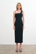 Edgy Sheath Asymmetrical Neck One Strap Zipper Back Midi Length Female Prom Dress