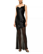 Edgy Sheath Asymmetrical Strap Mesh Overlay Floor Length For Ladies Prom Dress