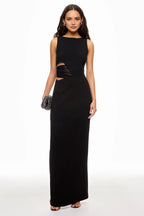 Edgy Sheath Boat Neck Sleeveless Cutout Side Floor Length Plus Size Prom Dress