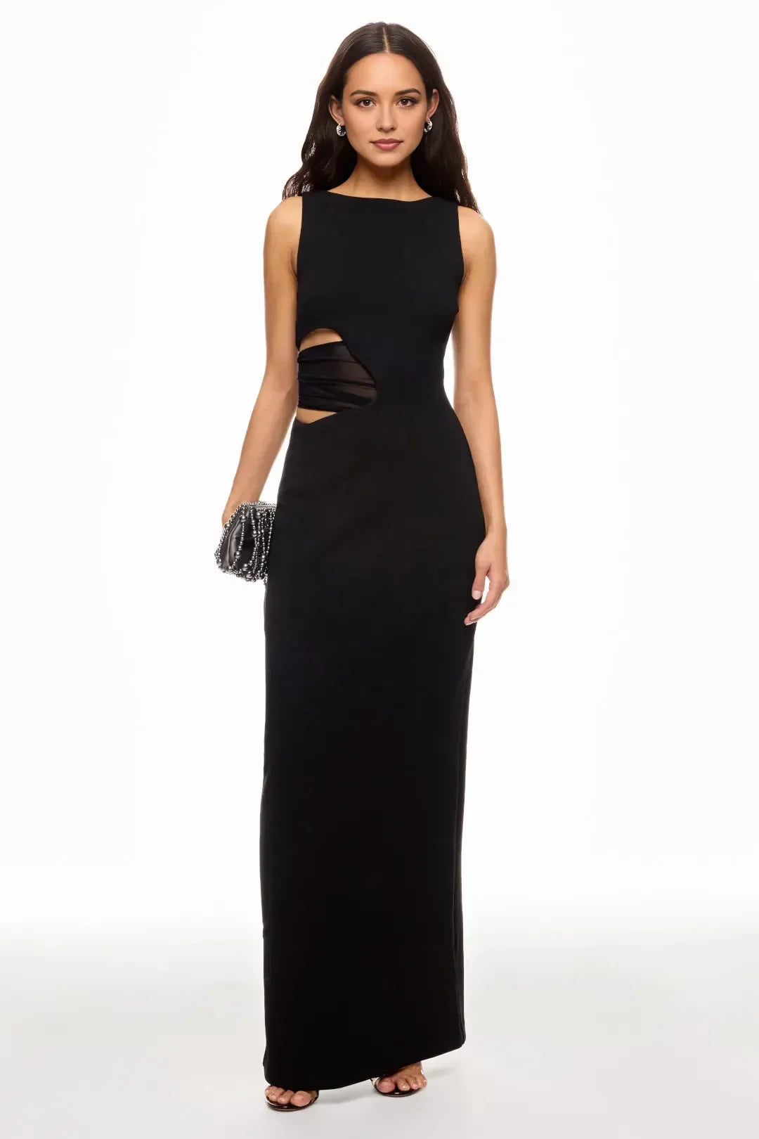 Edgy Sheath Boat Neck Sleeveless Cutout Side Floor Length Plus Size Prom Dress