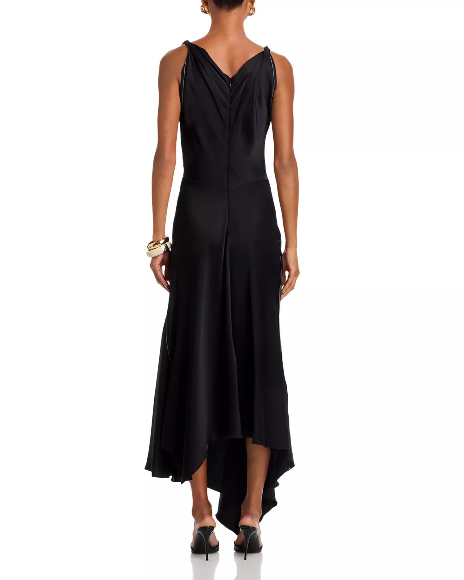 Edgy Sheath Cowl Neck Sleeveless Asymmetrical Hem Floor Length Female Prom Dress