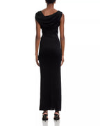 Edgy Sheath Cowl Neck Sleeveless Buckle Detail High Slit Floor Length For Women Prom Dress