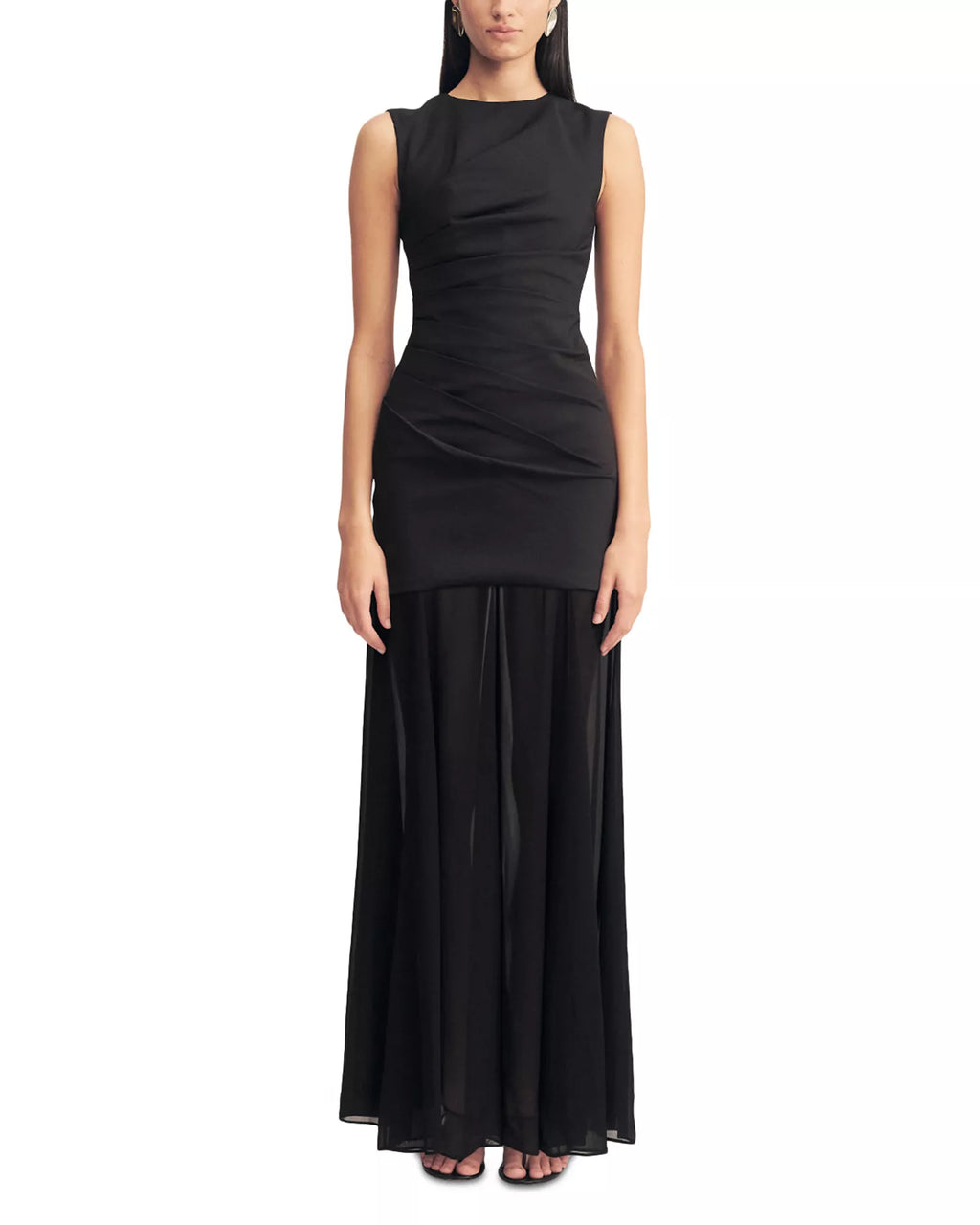 Edgy Sheath Crew Neck Sleeveless Cutout Back Mesh Overlay Floor Length Hot Sale Prom Dress