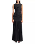 Edgy Sheath Crew Neck Sleeveless Cutout Back Mesh Overlay Floor Length Hot Sale Prom Dress