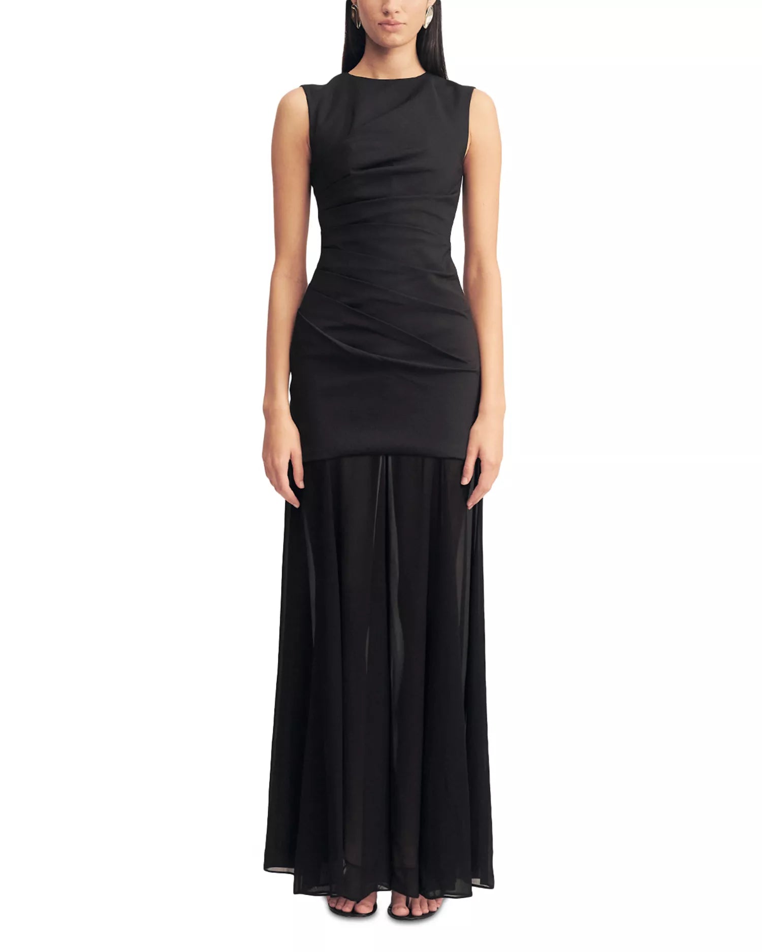 Edgy Sheath Crew Neck Sleeveless Cutout Back Mesh Overlay Floor Length Hot Sale Prom Dress