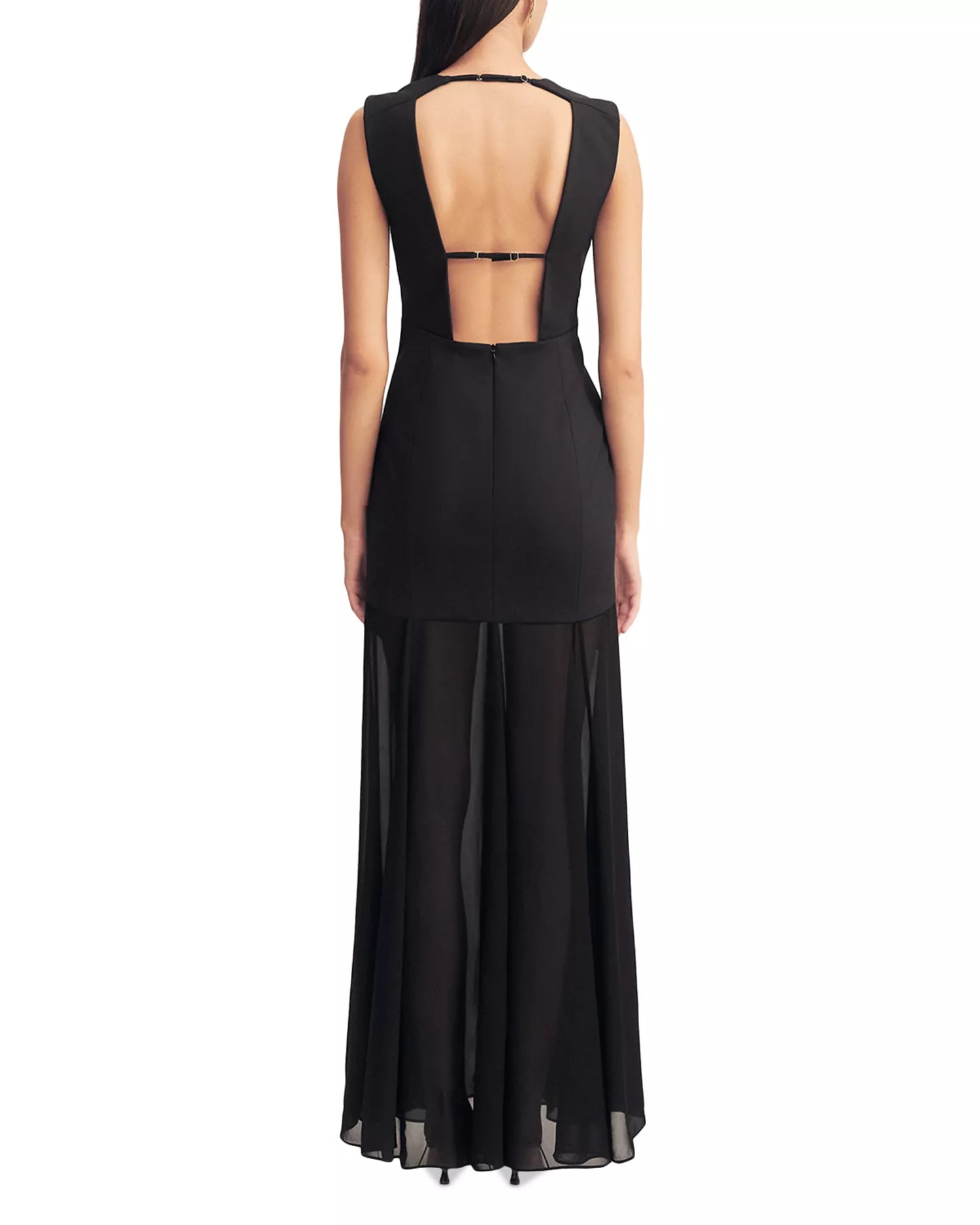 Edgy Sheath Crew Neck Sleeveless Cutout Back Mesh Overlay Floor Length Hot Sale Prom Dress