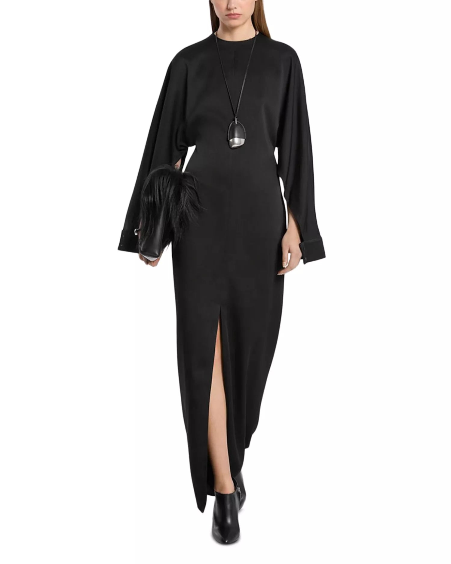 Edgy Sheath Crew Neck Slit Sleeve Zipper Back Slit Floor Length For Adults Prom Dress