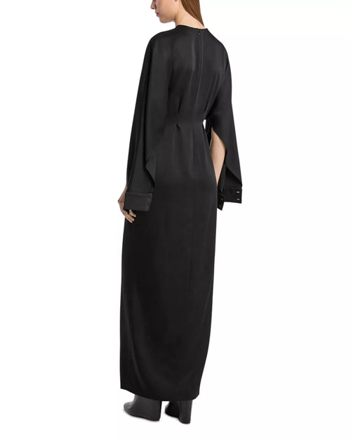 Robe de bal longue pour adultes, fourreau tendance, col rond, manches fendues, fermeture éclair au dos, fente