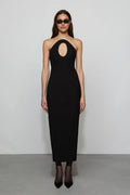 Edgy Sheath Cutout Halter Sleeveless Zipper Back Midi Length Hot Sale Prom Dress