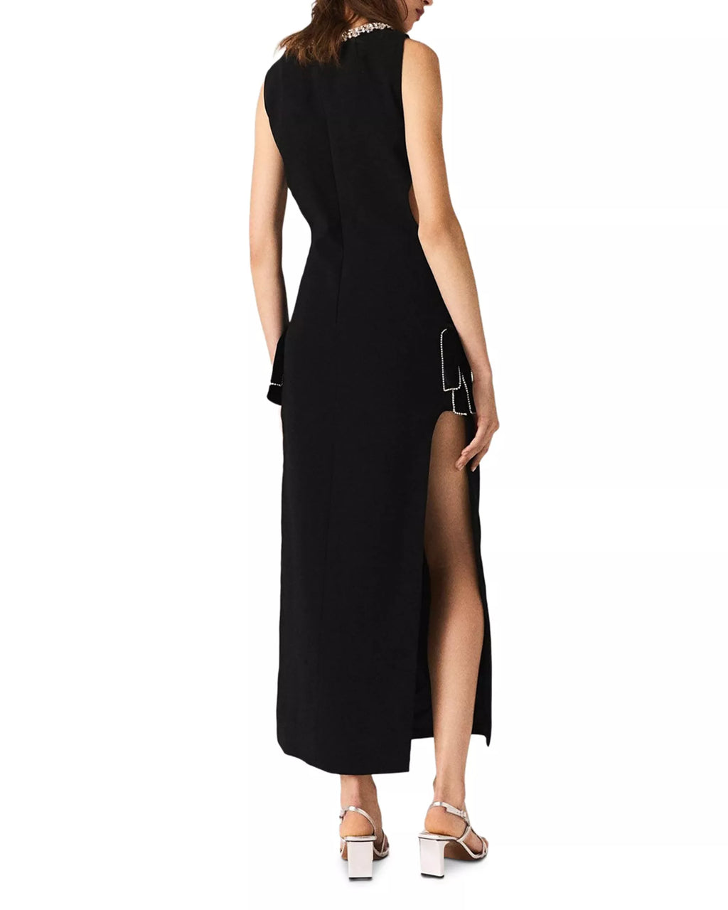 Edgy Sheath Mock Neck Sleeveless Cutout Accent High Slit Floor Length For Adults Prom Dress