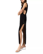 Edgy Sheath Mock Neck Sleeveless Cutout Accent High Slit Floor Length For Adults Prom Dress
