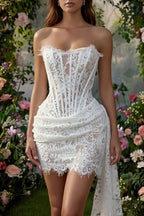 Edgy Sheath Strapless Corset Mini Wedding Dress
