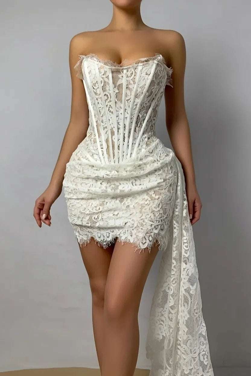 Edgy Sheath Strapless Corset Mini Wedding Dress