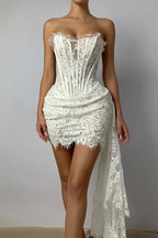 Edgy Sheath Strapless Corset Mini Wedding Dress