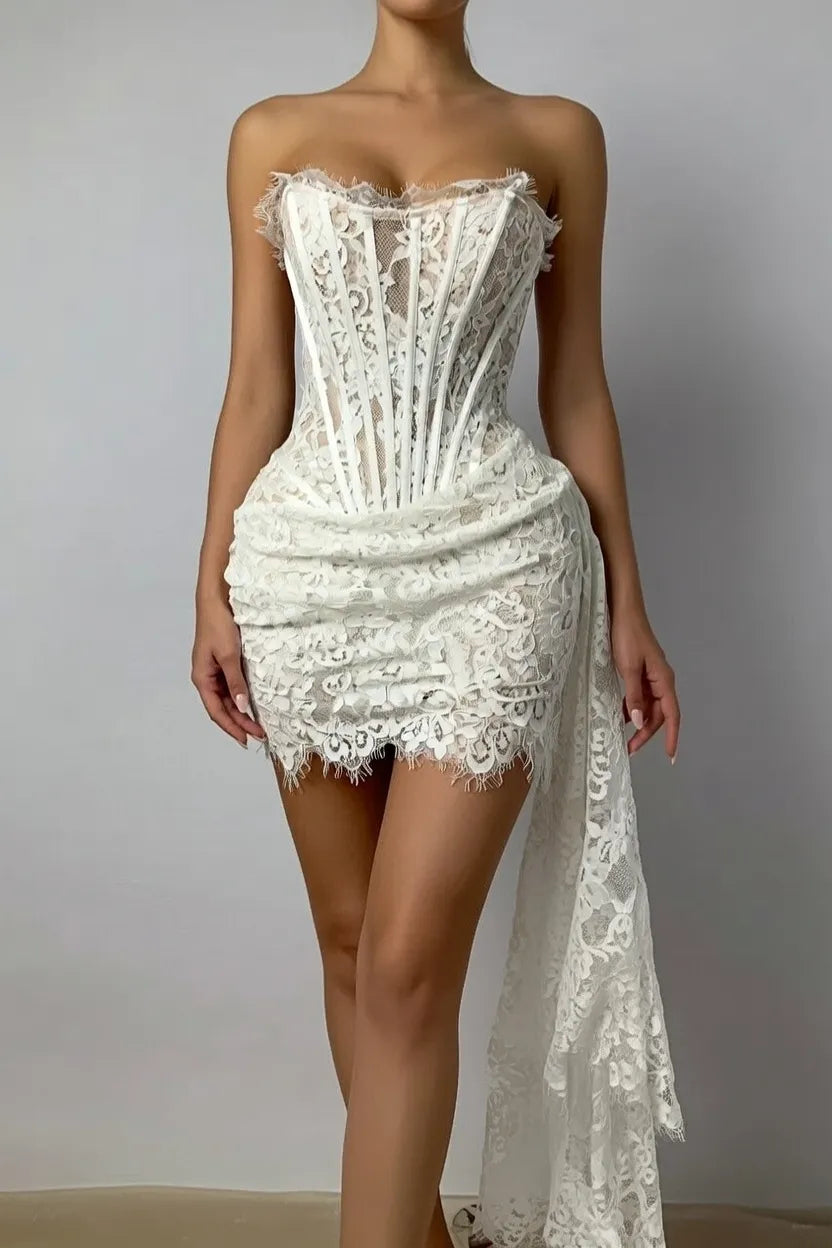 Edgy Sheath Strapless Corset Mini Wedding Dress