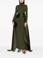 Edgy Sheath Turtleneck Long Sleeve Ruched Back Train Floor Length For Sale Prom Dress