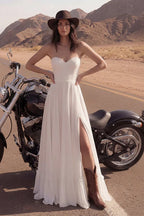 Edgy A-Line Sweetheart Ruffled Slit White Maxi Wedding Dress Hot Sale