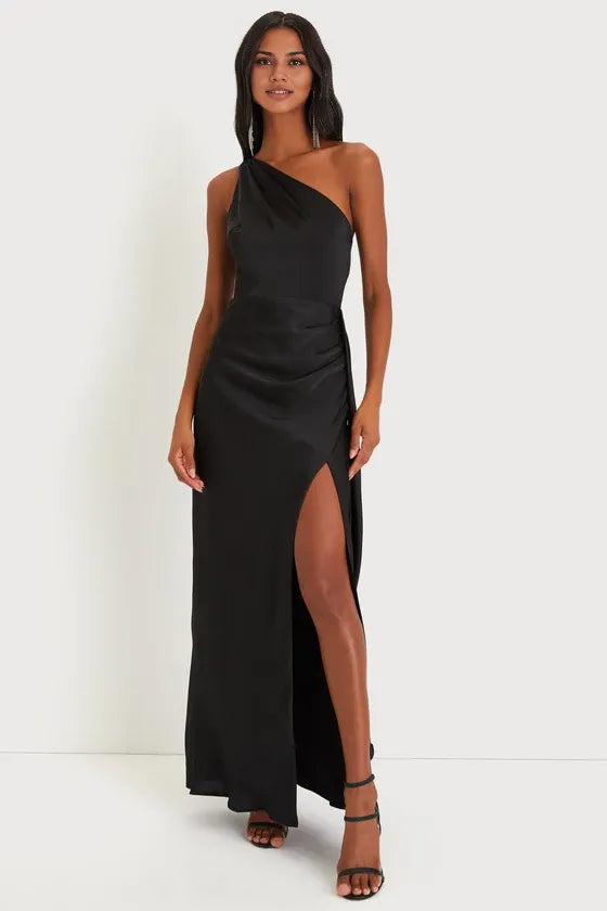 Green Dress Elegance Olive One-Shoulder Maxi Dress Evening Dress Sheath Sleeveless Irregular Neck Prom Dress