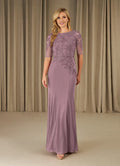 Elegance Mermaid Scoop Neck Short Sleeve Back Zip Floor-Length Mother of the Bride Dress