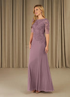 Elegance Mermaid Scoop Neck Short Sleeve Back Zip Floor-Length Mother of the Bride Dress
