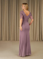 Elegance Mermaid Scoop Neck Short Sleeve Back Zip Floor-Length Mother of the Bride Dress