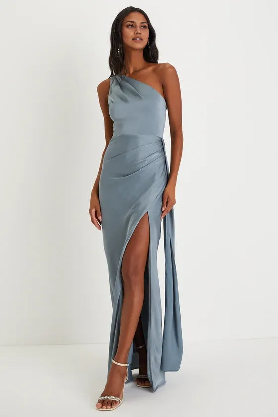 Green Dress Elegance Olive One-Shoulder Maxi Dress Evening Dress Sheath Sleeveless Irregular Neck Prom Dress