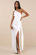 Green Dress Elegance Olive One-Shoulder Maxi Dress Evening Dress Sheath Sleeveless Irregular Neck Prom Dress