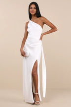 Green Dress Elegance Olive One-Shoulder Maxi Dress Evening Dress Sheath Sleeveless Irregular Neck Prom Dress