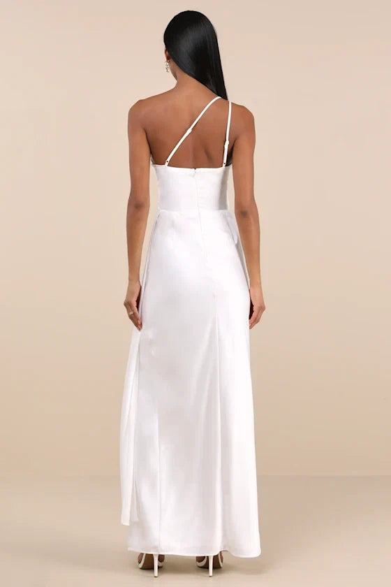 Green Dress Elegance Olive One-Shoulder Maxi Dress Evening Dress Sheath Sleeveless Irregular Neck Prom Dress
