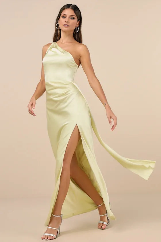Green Dress Elegance Olive One-Shoulder Maxi Dress Evening Dress Sheath Sleeveless Irregular Neck Prom Dress
