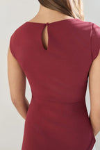 Elegant A Line Boat Neck Cap Sleeve Keyhole Back Floor Length Prom Dress